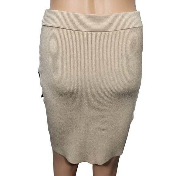 Bebe Women's Tapioca Colored Knit Textured Asymmetrical Stretchy Skirt Size L - Picture 5 of 13